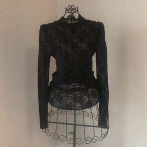 Free People Black Lace Long Sleeve Top